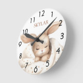 Horloge Ronde Fille bébé lapin beige blanc pépinière (Angle)