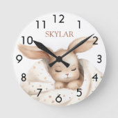 Horloge Ronde Fille bébé lapin beige blanc pépinière (Recto)
