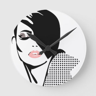 Horloge Ronde Fille de mode aux pois rétro chic
