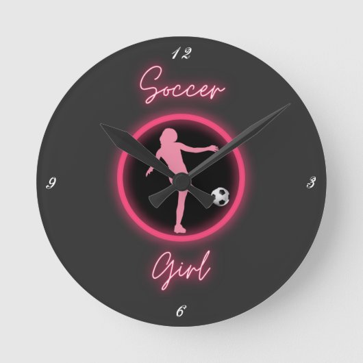 Horloge Ronde Fille de soccer rose brillant (Recto)