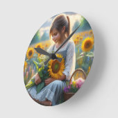 Horloge Ronde Fille de tournesol (Angle)