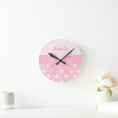 Horloge Ronde Fille Elegant Rose Damask Wrap Bow Personnalisé (Maison)