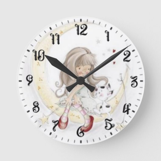 Horloge Ronde Fille et chat (Recto)