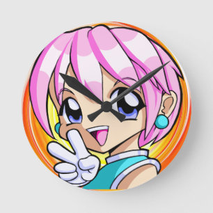 Horloge Ronde Fille mignonne d'Anime