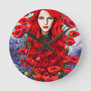 Horloge Ronde Fille Se Cachant Dans Les Fleurs De Pavot L'art im