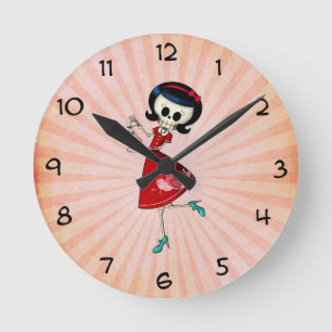 Horloge Ronde Fille squelettique douce et effrayante