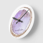 Horloge Ronde Fille tendance violet Parties scintillant dorée Ma (Angle)