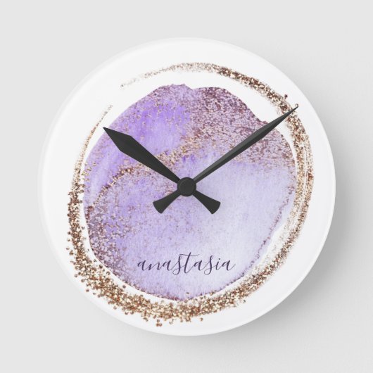 Horloge Ronde Fille tendance violet Parties scintillant dorée Ma (Recto)