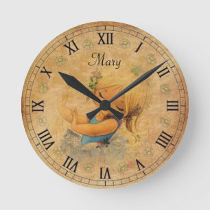 Horloge Ronde Fille Vintage avec le nom (modifier)