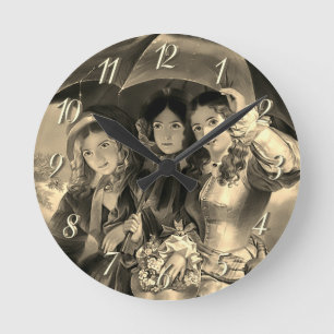 Horloge Ronde Filles victoriennes parapluie jour de pluie femme