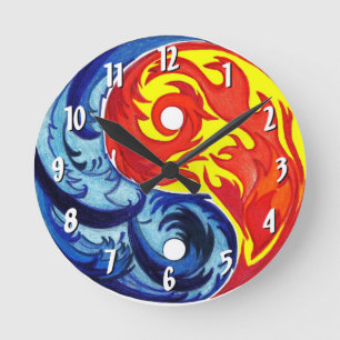 Horloge Ronde Fire and Ice Yin-Yang Wall Clock
