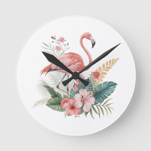 Horloge Ronde Flamant aux fleurs (Recto)