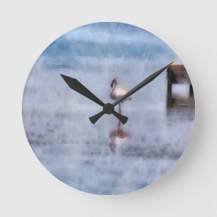 Horloge Ronde Flamant rose aquarelle