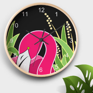 Horloge Ronde Flamant rose rose