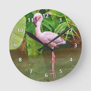 Horloge Ronde Flamant rose rose au lac