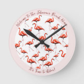 Horloge Ronde Flamant rose rose Design Maison de plage Bienvenue (Recto)