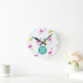 Horloge Ronde Flamants roses néon | Monogramme (Maison)