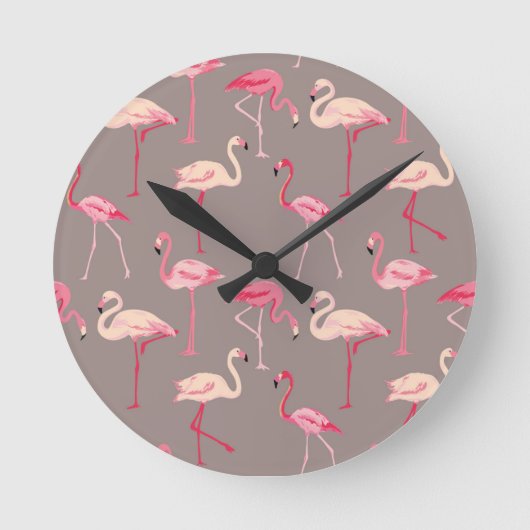 Horloge Ronde Flamants roses rétro (Recto)