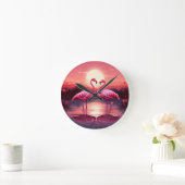 Horloge Ronde Flamants roses roses au coucher du soleil (Maison)