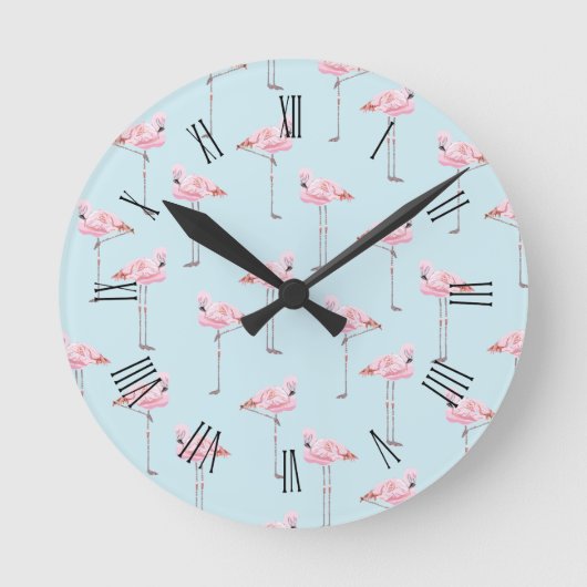Horloge Ronde FLAMINGO PARK BLUE Round Wall Clock (Recto)