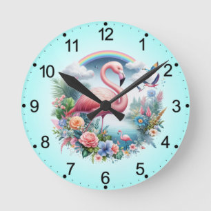 Horloge Ronde Flamingo Rose Sublimation