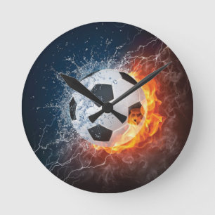 Horloge Ronde Flamme Football/Balle de Football Jeu d'oreiller