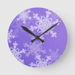 Horloge Ronde Flammes de neige blanc Indigo Noël minimaliste