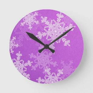 Horloge Ronde Flammes de neige violettes blanches Noël minimalis