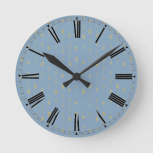Horloge Ronde Flèches bohèmes bleu glacier tendance et or