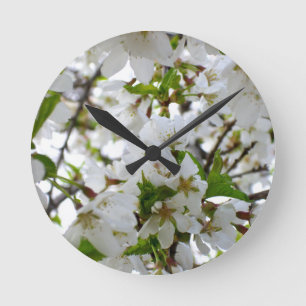Horloge Ronde Fleur blanche