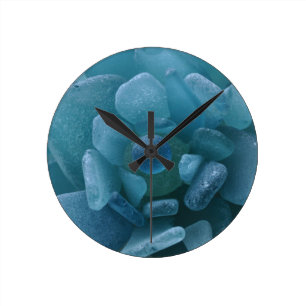Horloge Ronde Fleur bleue en verre de mer