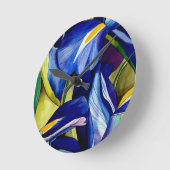Horloge Ronde Fleur bleue Iris peinture originale aquarelle (Angle)