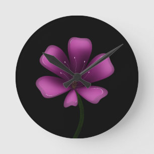 Horloge Ronde Fleur Botanique Sombre Humeur Brillant Violet Élec