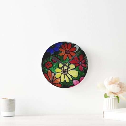 Horloge Ronde fleur colorée (Maison)