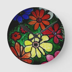 Horloge Ronde fleur colorée