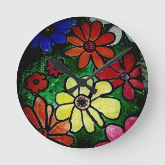 Horloge Ronde fleur colorée