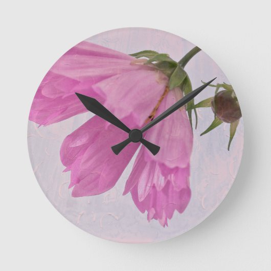 Horloge Ronde Fleur Cosmo rose texturée (Recto)