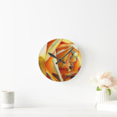 Horloge Ronde Fleur d'art d'aquarelle rose jaune (Maison)