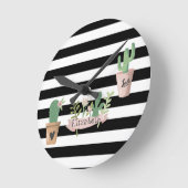 Horloge Ronde Fleur de cactus Blancs noirs (Angle)