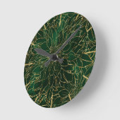 Horloge Ronde Fleur de dahlia or et vert (Angle)