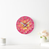Horloge Ronde Fleur de dahlia rose corail (Maison)