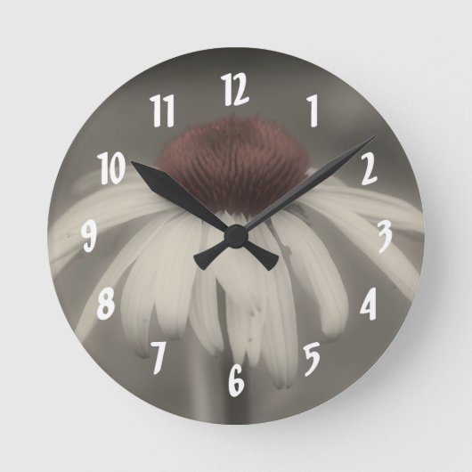 Horloge Ronde Fleur De Faisceau En Noir Et Blanc (Recto)
