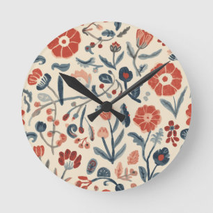Horloge Ronde Fleur de Jardin Botanique Scandinave Nordic Bloom
