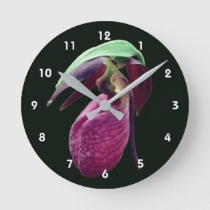 Horloge Ronde Fleur de Lady Slipper Rose Sauvage