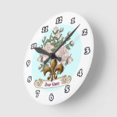 Horloge Ronde Fleur De Lis Rose (Angle)