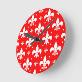 Horloge Ronde Fleur de lis rouge Motif (Angle)