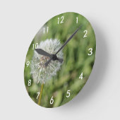 Horloge Ronde Fleur de pissenlit blanc sur herbe verte (Angle)