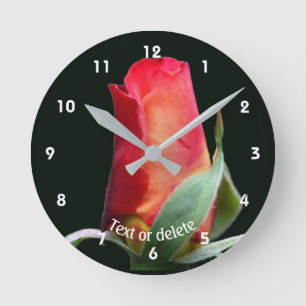 Horloge Ronde Fleur de Rosier Rouge Personnalisée