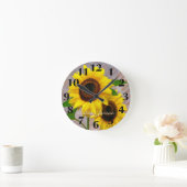 Horloge Ronde Fleur de soleil jaune moderne (Maison)