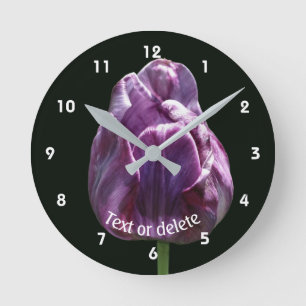 Horloge Ronde Fleur de tulipe violette personnalisée
